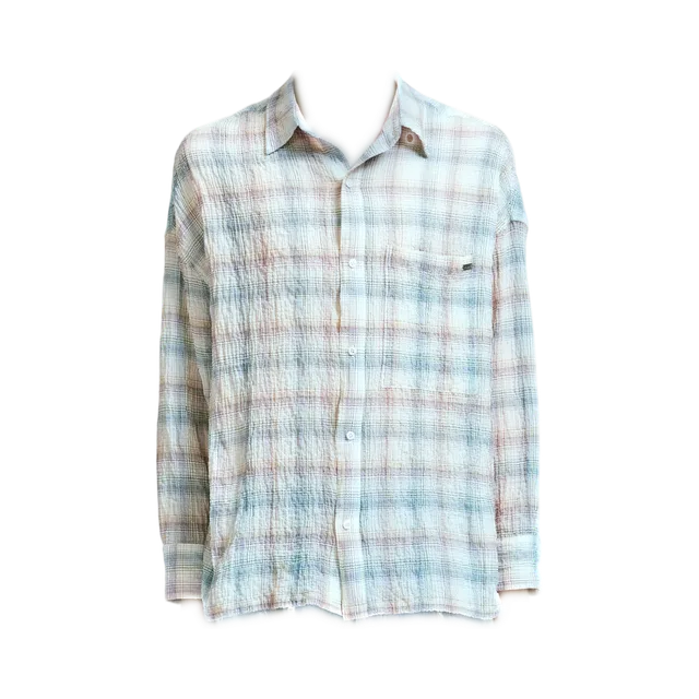 Nahmias Shirt, Blue And White Check With Black Buttons And A Graphic Patch