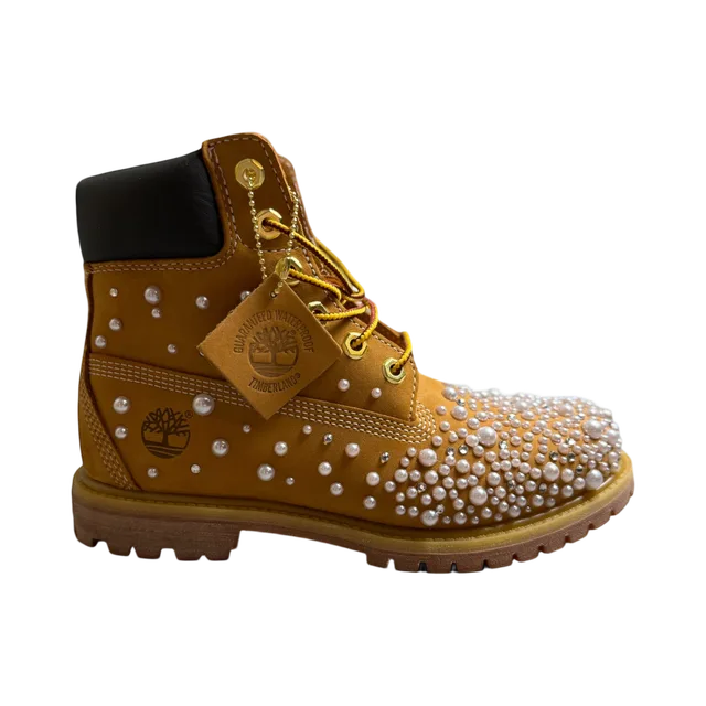 Wheat Brown With White Pearl Embellishments Shoes, Wheat Brown With White Pearl Embellishments