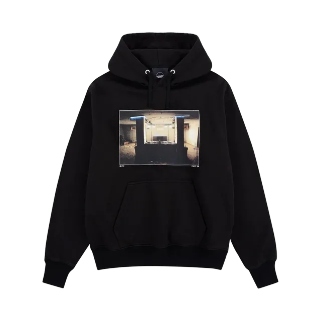 Boilerroom Hoodie, Black With Blue / White / And Teal Graphic