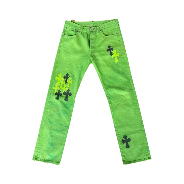 Chrome Hearts Jeans in Light Blue With Green
