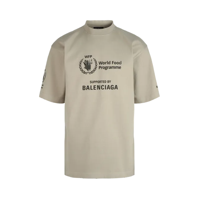Balenciaga Mens World Food Programme (Wfp) Medium Fit T-Shirt, Taupe / Black