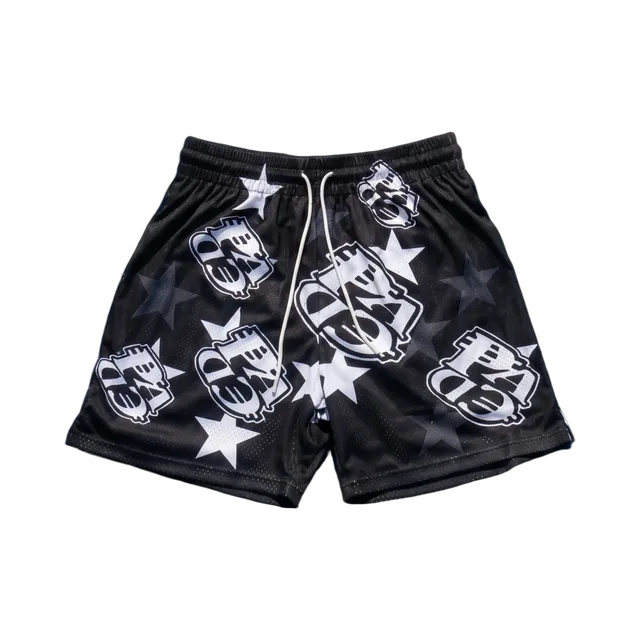 Black With White And Gold Accents Shorts, Black With White And Gold Accents