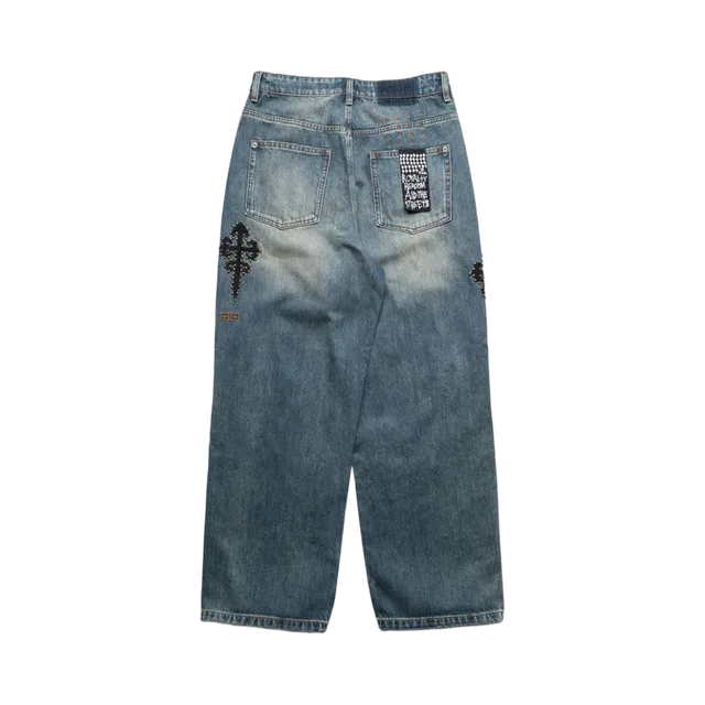 Chrome Hearts Jeans, Light Blue / Black Patches