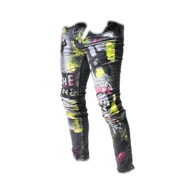 Grey Jeans, Grey / Black / Yellow / Red / Green