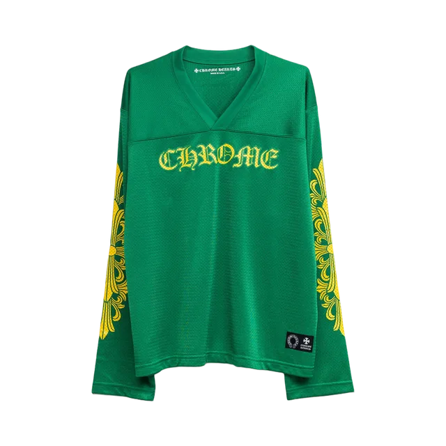 Green Chrome Hearts Hockey Long Sleeve Jersey, Green And Yellow