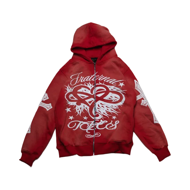 Red And Dark Red/Black Distressed Print Jacket, Red And Dark Red/Black Distressed Print