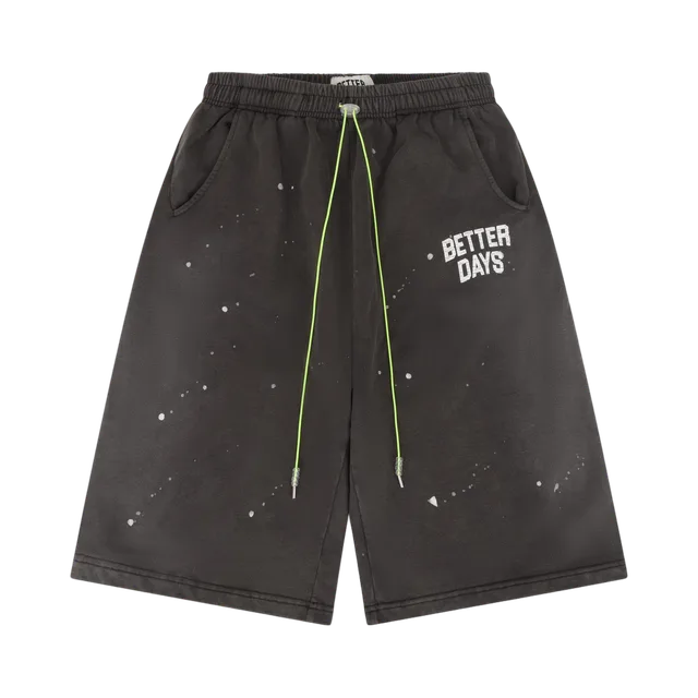 Black With White Paint Splatter Shorts, Black With White Paint Splatter