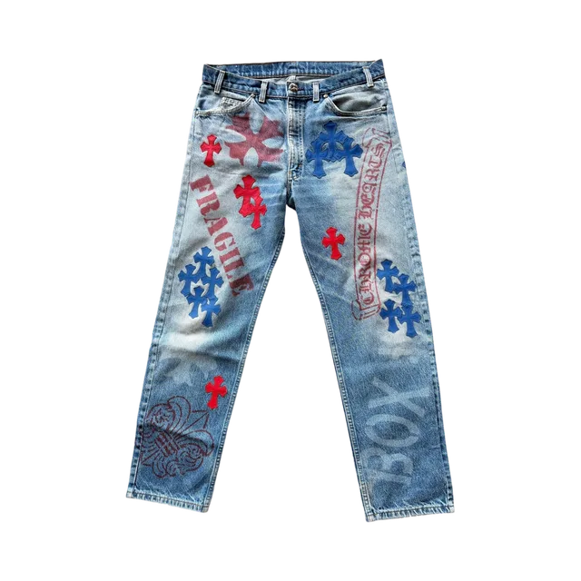 Chrome Hearts Jeans, Blue / Red / White