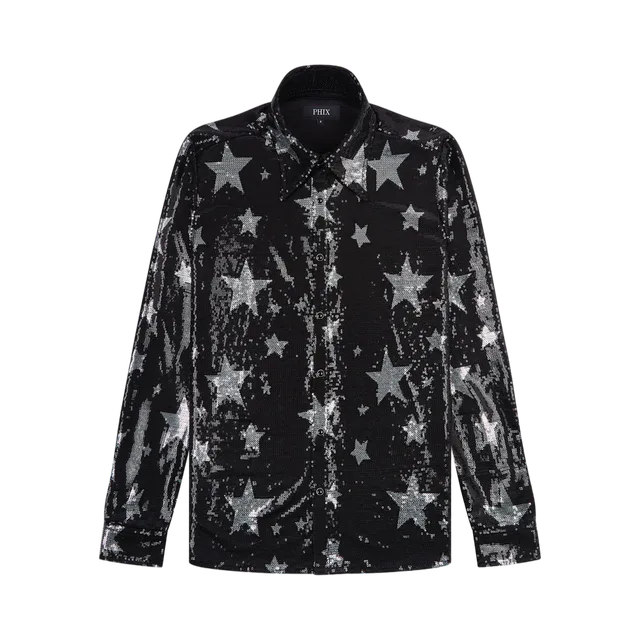 Black With Black Rhinestone Embellishments Shirt, Black With Black Rhinestone Embellishments