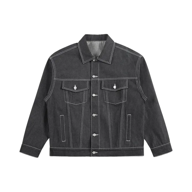 Black With White/Grey Contrast Stitching Jacket, Black With White/Grey Contrast Stitching