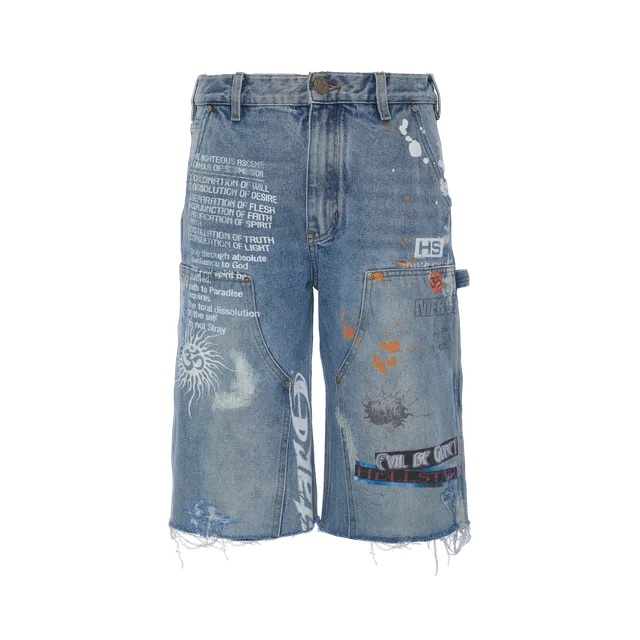Hellstar Shorts, Light Blue / Iridescent Rust Orange / White