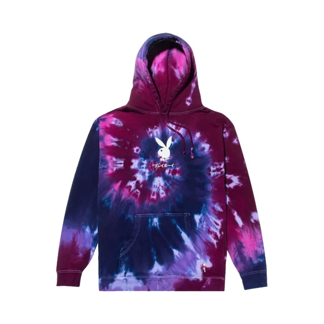 Playboy Hoodie, White And Blue Tie-Dye