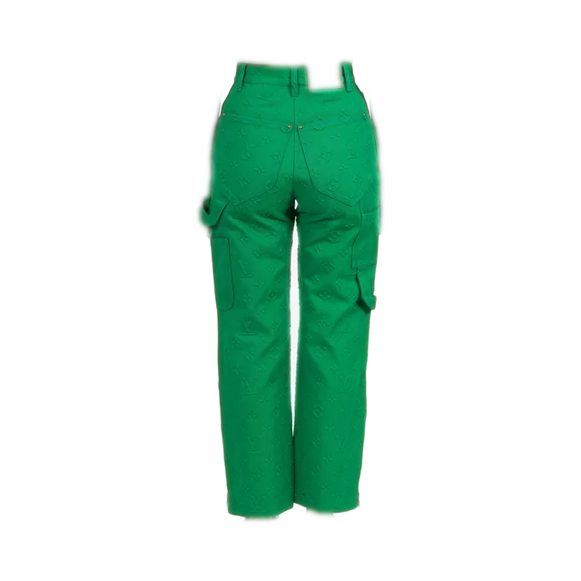 Louis Vuitton Green Denim Embossed Monogram Carpenter Pants Size 23, Green