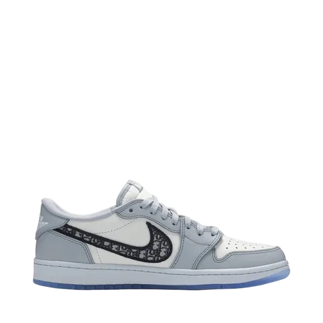 Cn8608 002 Air Jordan 1 Low Dior, White And Grey With Black And Brown Monogram Swoosh