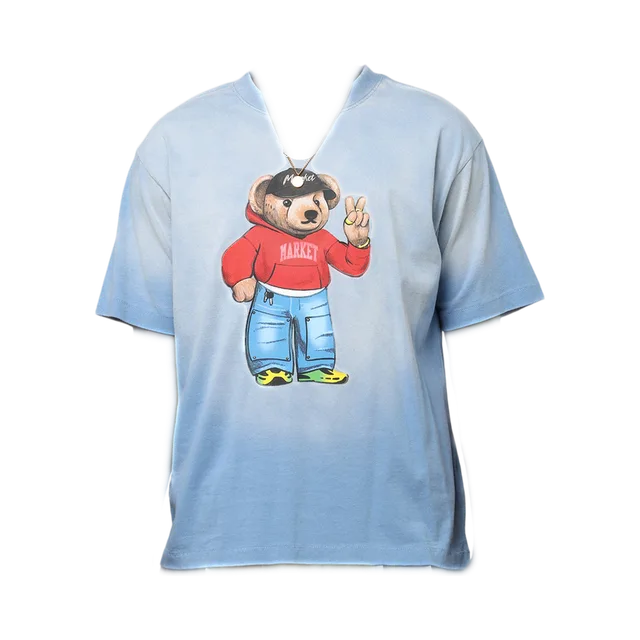 Market T-Shirt, Light Blue / Red / Brown / White