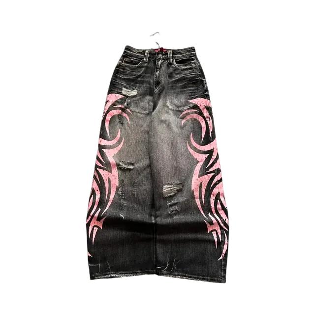 Black With White/Grey Graphics Jeans, Black With White/Grey Graphics