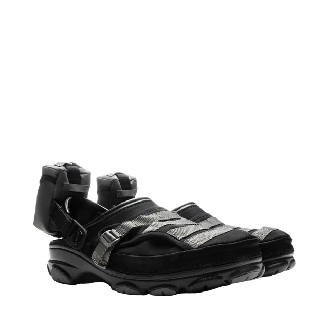 Crocs Slides, Grey And Black Striped