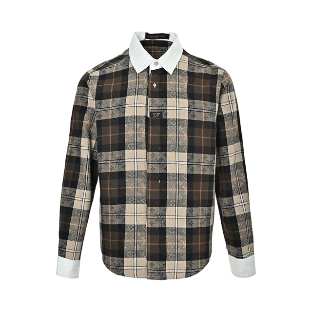 Louis Vuitton Monogram Plaid Shirt With Contrast Collar, Brown / Black / Tan / White