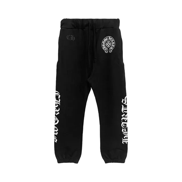 Horseshoe Script Chrome Hearts Black Sweatpants, Black / White