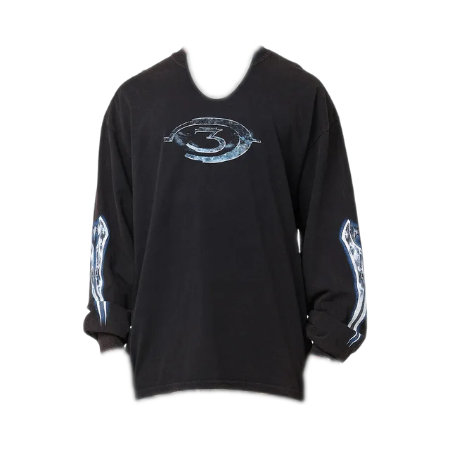 Black With White And Grey Graphics Long-Sleeve, Black With White And Grey Graphics