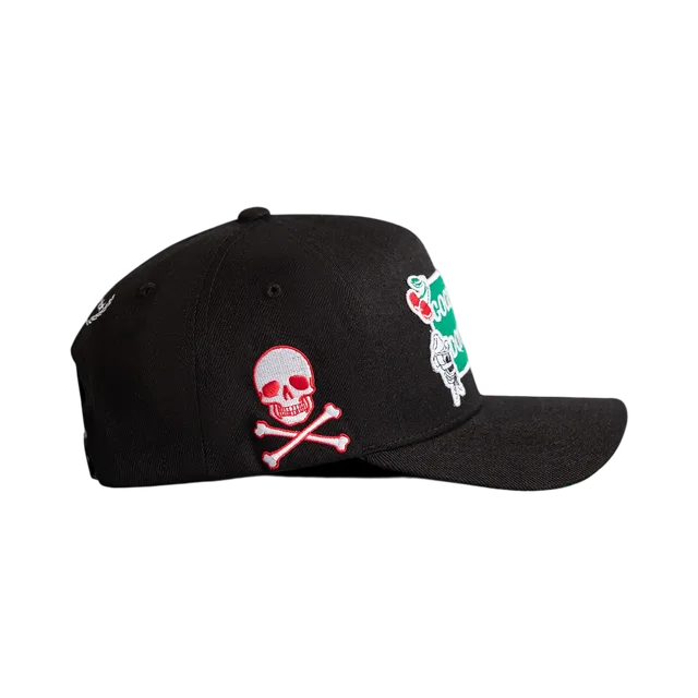 Black And White With Green And Gold Accent Cap, Black And White With Green And Gold Accent